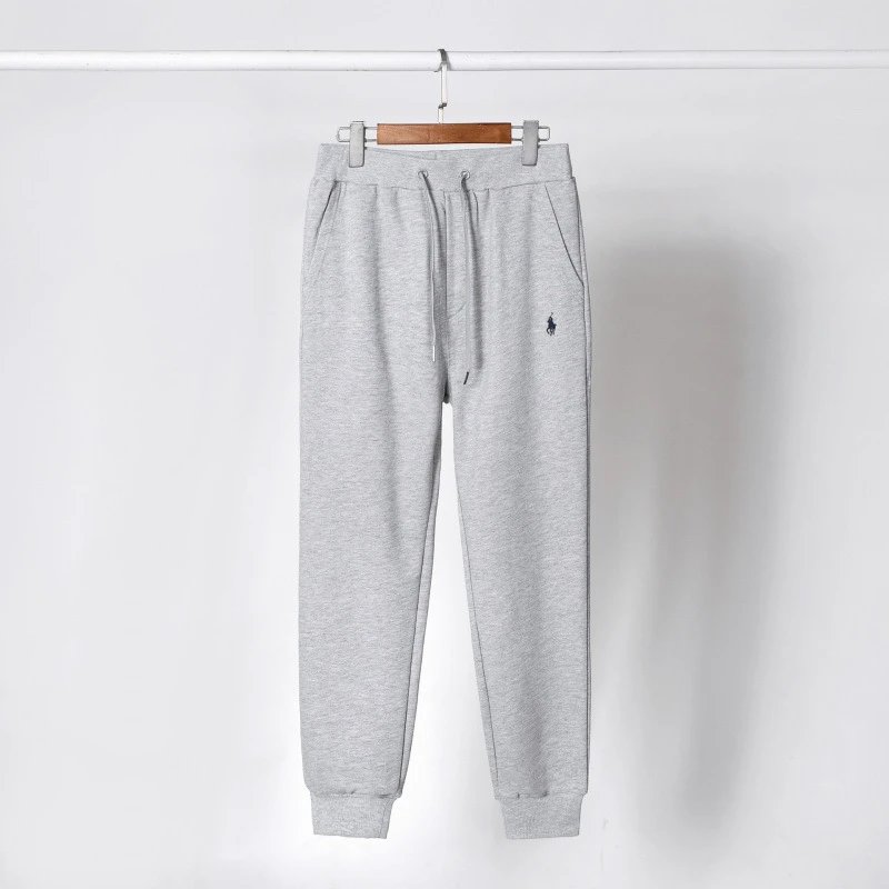Grey pants with black label
